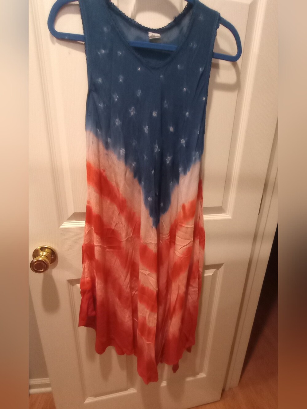 Sleeveless Tie-Dye Dress in Blue, White & Red
